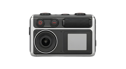 Isolated Black and Silver Action Camera Product Shot on White Background