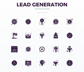 Lead Generation Professional Vector Set with 20 Filled Glyph PIXEL Perfect 128x128 Icons