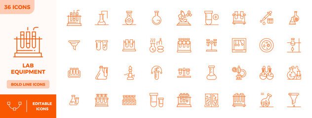 Lab Equipment Vector Icon Collection with 36 128x128 Bold Line Designs