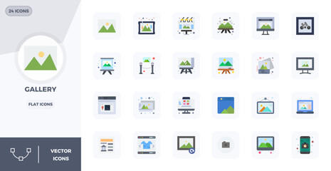 24 PIXEL Perfect 128x128 Vector Icons for Gallery in elegant Flat design