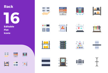 Rack Design Vector Icons featuring 16 PIXEL Perfect Flat Style