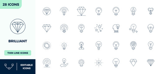 Brilliant Vector Icon Set with 28 Thin Outline 128x128 PIXEL Perfect Graphics