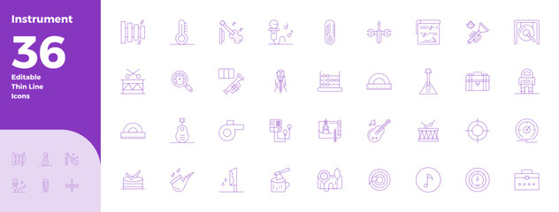 Instrument Vector Icon Collection with 36 128x128 Thin Line Designs