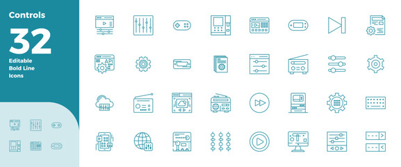 Controls Vector Icon Collection with 32 128x128 Bold Line Designs