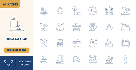 Relaxation Vector Graphics Pack including 24 Thin Outline 128x128 PIXEL Perfect Icons