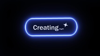 Artificial intelligence symbol graphic with power glow showing content creation. Green neon floating button displays "Creating" text for digital artwork generation - Powered by Adobe