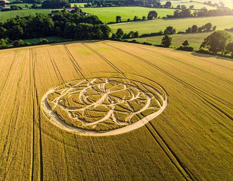 Wheat Field Crop Circle Aerial View.