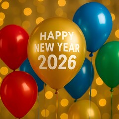 Party balloons with Happy New Year 2026.