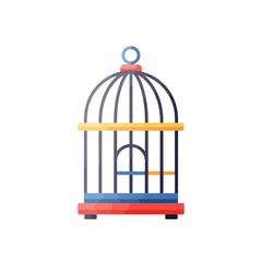 Empty birdcage with colorful blue, yellow, and red design. Perfect for graphic design projects, social media visuals, and website backgrounds.