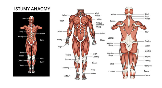 Human Muscle Anatomy Diagrams Showing Anterior and Posterior View