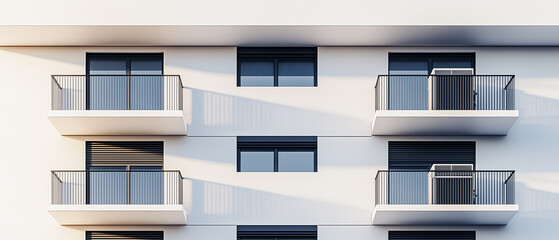 Geometric Facade Detail: A close-up 3D rendering of the building's facade