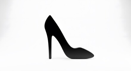 Elegant Black High Heel Shoe on White Background.