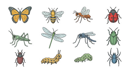 Collection of Insects: A vibrant collection of beautifully illustrated insects, capturing the intricate details of various species.