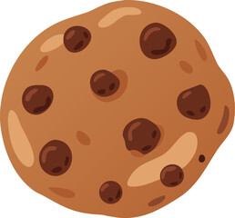 A single chocolate chip cookie with a light brown surface and dark brown chocolate chips scattered across it style vector illustration EPS file download