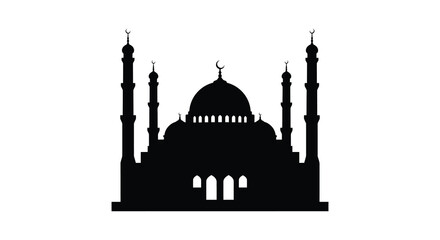 Silhouette of a majestic mosque with minarets against a white background © nhpvect02