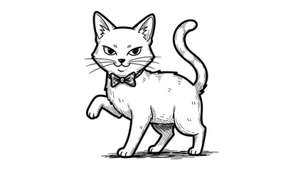 Obraz premium Elegant Cat Portrait: a charming cartoon cat, adorned with a classic bow tie, strikes a refined pose, exuding elegance and sophistication