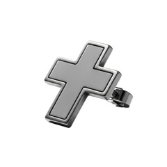 Fototapeta premium Silver Cross Earring Isolated on Transparent Background, a Symbol of Faith and Belief