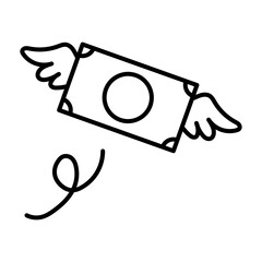羽付きお金の線画アイコンイラスト
