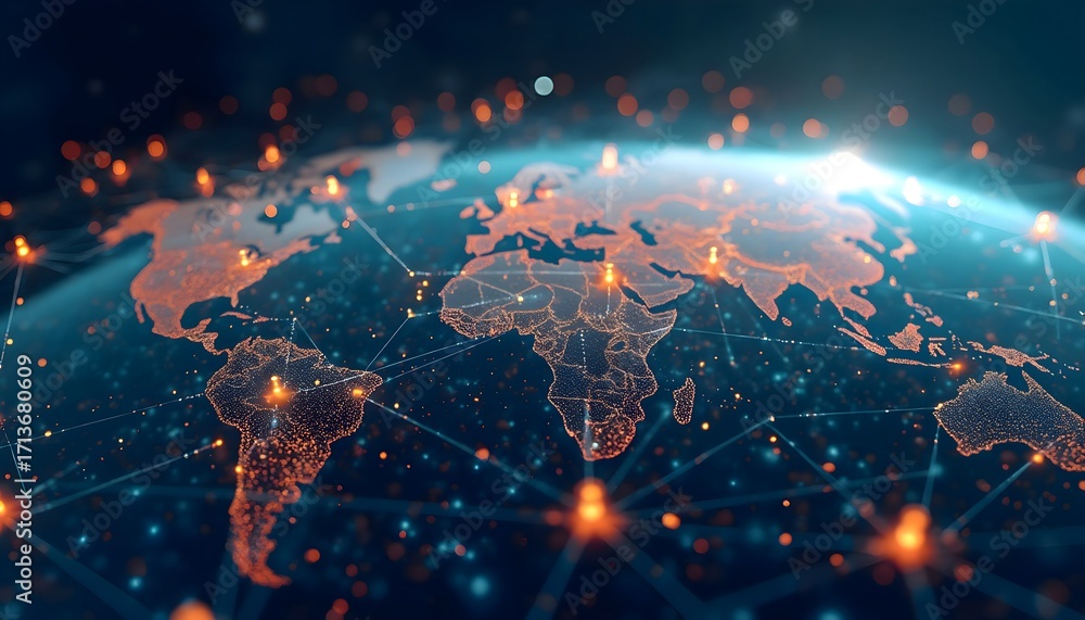 Poster Global network connection digital world map technology business communication concept