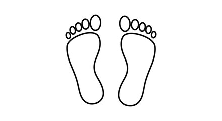 Simple black and white line drawing depicting two human footprints