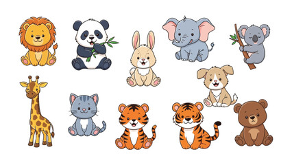 Adorable Animal Collection: A charming collection of adorable baby animal illustrations featuring a diverse array of cute creatures, designed with a playful, eye-catching style. 