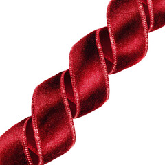 Elegant red ribbon twisting product view isolated on transparent background