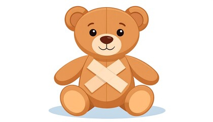 Fototapeta premium A cartoon teddy bear wearing a bandage