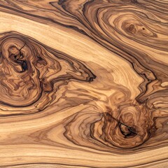 Detailed close-up view of a beautiful wood grain pattern, showcasing intricate swirls and color variations in warm tones.