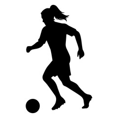 Silhouette of a female soccer player dribbling a ball