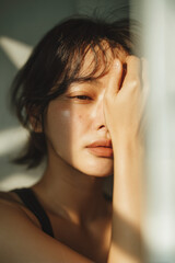 Fototapeta premium Woman bathed in sunlight