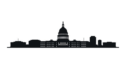 A striking black silhouette of a city skyline with a central dome