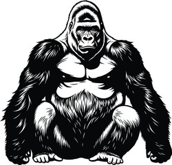 Fototapeta premium Powerful gorilla illustration, primate with detailed fur and muscular build