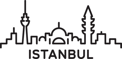 Istanbul Skyline Outline Silhouette Vector Illustration, Turkey Cityscape Line Art, Urban Landscape