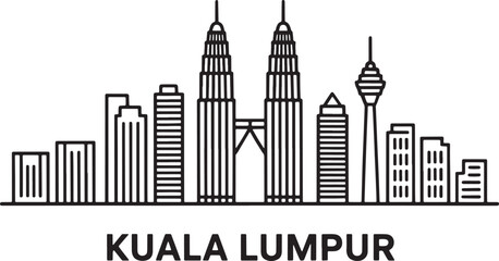 Obraz premium Kuala Lumpur Skyline Silhouette Vector Illustration with Petronas Towers and Cityscape Outline