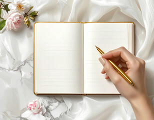 Notebook pen flowers writing blank page