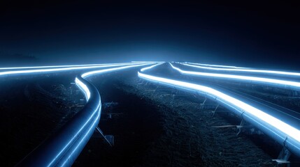 Abstract Blue Light Trails - Futuristic Energy Flowing Across Dark Space.