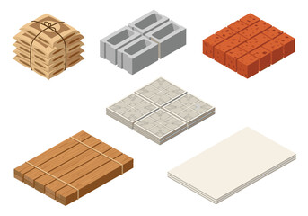 A variety of construction and building materials are shown from a top down perspective.