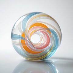 Abstract glass torus sculpture with vibrant swirling colors on light gradient background. AI generated.
