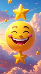 Joyful emoji afloat in a starlit sky