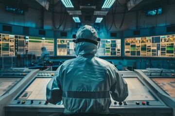Scientists working in a control room monitoring system data on multiple screens