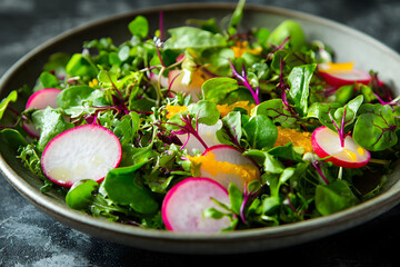 Vibrant Spring Salad: Fresh Greens, Radishes, and Citrus Dressing