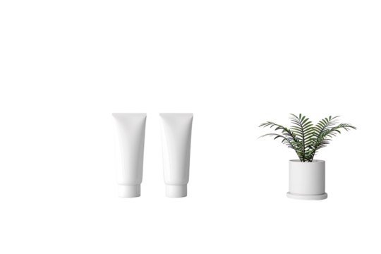 Cosmetic Tubes Mock-up on White Shelf on a transparent background