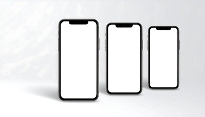 Three smartphones, various sizes