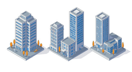 Isometric cityscape with modern high-rise buildings and urban design