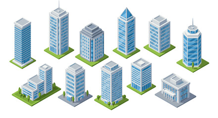 Fototapeta premium Modern isometric skyscrapers collection for urban planning and design