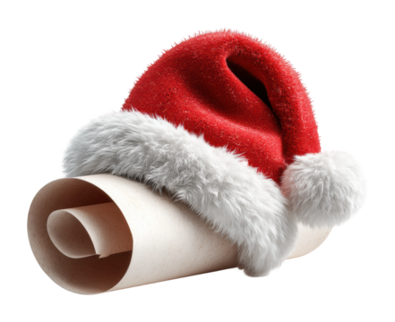 Christmas scroll with santa hat holiday isolated on transparent background - Powered by Adobe