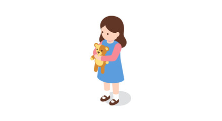 Isometric child holding toy on white background