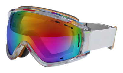 Skiing action with colorful goggles snowy mountain sports isolated on transparent background