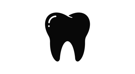 Simple black silhouette of a human tooth on a white background