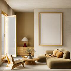 Scandinavian interior design living room. 3D illustration